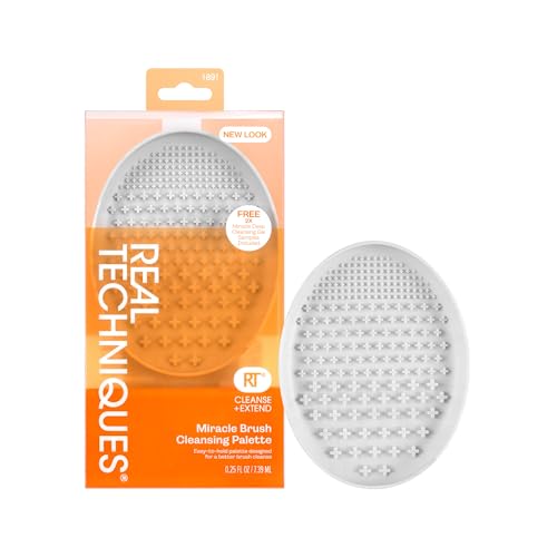 Real Techniques Miracle Brush Cleansing Palette, Makeup Brush Cleaner For Deep Cleaning, Use With Makeup Brush Shampoo, Silicone Ridges & Easy Grip, Includes Cleansing Gel, Cruelty-Free, 3 Count