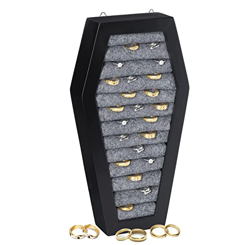 GUTE Coffin Ring Jewelry Holder - Decor - Necklace, Chains, Stud Earrings, Bracelets, Bangles, Accessories Gothic, Rings Organizer, Storage Display Rack, Goth Décor - 14"x6.5"x2"