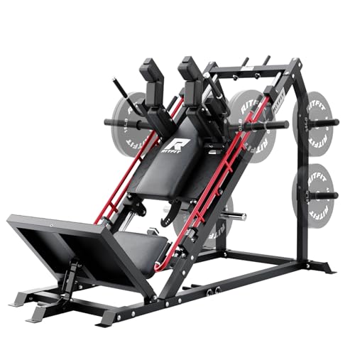 RitFit Gazelle Pro 3 in 1 Leg Press and Hack Squat Machine - High-Tensile Steel Leg Press Machine, 2000 lbs Capacity, Adjustable Angles, Hack Squat Machine with Weight Storage, Black (RED)