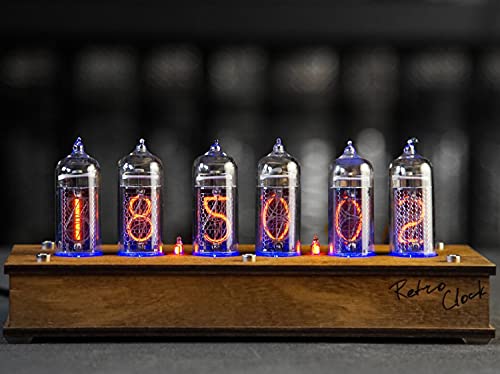 Nixie Tube Clock Authentic 6X IN-14 - Made in Ukraine - Vintage Retro Table Clock - Wooden Desk Nixie Tube Clock - Temperature Sensor - Handmade