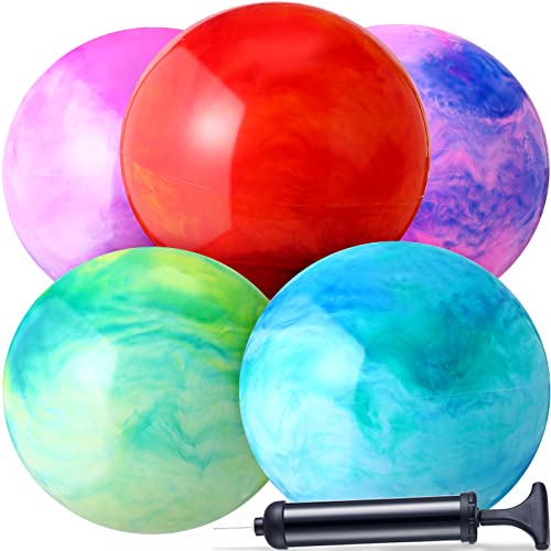 Chumia 18 Inch Fun Bouncy Balls 5 Pcs Rubber Inflatable Beach Ball Bouncing Sensory Playballs with Hand Air Pump for Park Backyard Beach Indoor Outdoor Party Favors(Sweet Color)