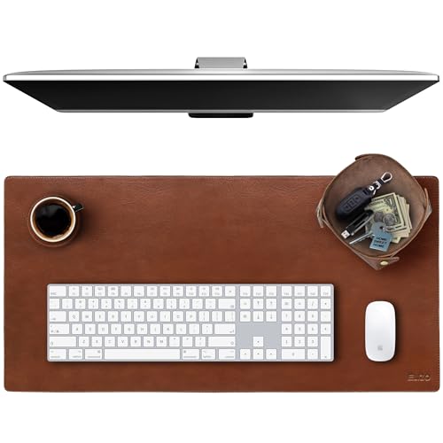 Elizo Leather Desk Mat Desk Pad Blotter Set - Real Full-Grain Leather (32x16) 2-Layer Genuine Desk Cover Protector & Large Mouse Pad | Computer Keyboard Desk Accessories for Office & Home Stag