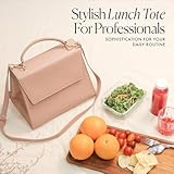 Tan Medium Insulated Lunch Bag for Women for Work, Aesthetic Lunch Boxes for Women Tote Bag Purse with Strap, Adult Womens Lunch Bags for Work, Work Lunch Box for Women, Insulated Lunchbags for Women