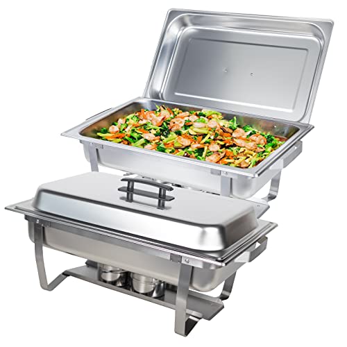 Valgus 8QT Stainless Steel Chafing Dish Buffet Chafer Set with Foldable Frame Water Trays Food Pan Fuel Holder and Lid Food Warmers for Parties, Banquet, Buffets, Wedding, Dining 2 Pack
