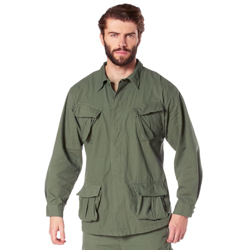 Rothco Vintage Vietnam Fatigue Shirt – Comfortable Lightweight Cargo Utility Shacket, Olive Drab, L