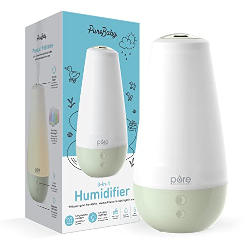 Pure Enrichment® PureBaby® 3-in-1 Whisper-Quiet Humidifier, Color Changing Night Light, & Essential Oil Diffuser for Baby Nursery & Kids Bedroom to Relieve Congestion, Colds, & Coughs (Whisper Green)