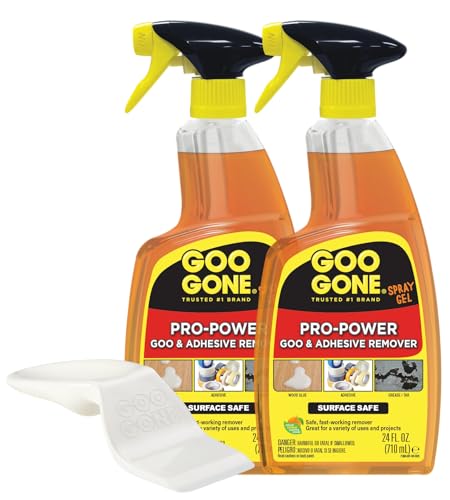 Goo Gone Pro-Power Spray Gel Adhesive Remover - Surface Safe, Great Cleaner, No Harsh Odors, Removes Stickers, Can Be Used On Tools, 24 Ounce, 2 Pack with Scraper Tool