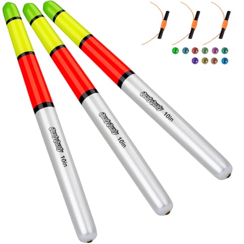 QualyQualy Fishing Floats, Weighted Catfish Pole Floats, High Visibility Wood Pole Fishing Float for Catfish Pike 10IN, 3PCS