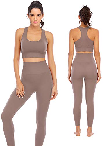 Workout Sets for Women 2 Piece High Waisted Seamless Leggings with Padded Stretchy Sports Bra Sets Yoga Outfit Jogging Gym Clothes(NA007S- Lotus root purple)