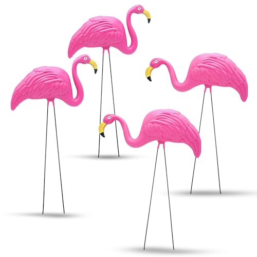 4E's Novelty 4 Pink Flamingos Yard Decorations - Extra Large 24" Flamingos Yard Ornaments - Pink Flamingos for Yard Sculptures & Statues - Lawn Flamingos Outdoor Garden Decor, Weather Resistant