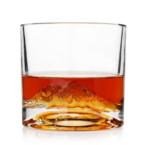 LIITON Mount Rainier Heavy Crystal Whiskey Glasses Gift Set of 2, Thick Freezable Bourbon Glass 1lb Each, Premium Whiskey Gifts for Men, Frozen Crystal Chills Cocktails, 10 oz