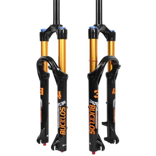 BUCKLOS 26/27.5/29 inch Travel 140mm MTB Air Suspension Fork, Rebound Adjustment 34mm Stanchions 1-1/8" Threadless Straight/Tapered 9*100mm QR Manual/Remote Lockout XC AM Mountain Bicycle Front Forks