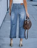 luvamia Wide Leg Jeans for Women Trendy High Waisted Flare Jeans Cropped Denim Pants Stretchy Baggy with Patch Pockets Jeans for Women Trendy Business Casual Clothes for Women Blue Tides Size 10