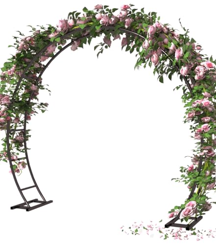 Queension Metal Arch Backdrop Stand 8Ft Wide 7Ft High, Wedding Arch Frame for Wedding Decorations, Balloon Arch Stand with Base for Ceremony, Outdoor Garden Arch Trellis for Climbing Plants, Black