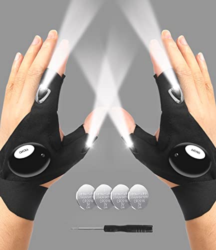 MOIPEJO LED Flashlight Gloves, Gifts for Men Him Boyfriend Husband, Cool Gadget Finger Lights Waterproof for Camping Fishing Repairing, Fathers Day Christmas Birthday Gift