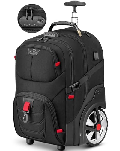 MATEIN Rolling Bag with Wheels, 17 Inch Extra Large Laptop Roller Backpack for Adults with Anti Theft Lock & USB Charging Port, Water Resistant Wheeled Bag Carry On Luggage for Teacher Work Travel Men