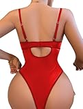 Lilosy Sexy Lace Up Floral Garter Underwire Teddy Bodysuit Lingerie Belt Women Top One Piece Red Medium