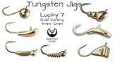 Tungsten Gold Ice Fishing Jigs - Lucky 7 Pack 4-6mm 1-2gm #8-10 Hook Lure Bait Walleye Crappie Panfish Trout