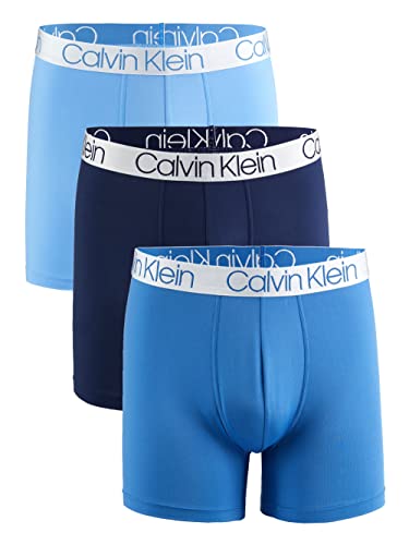 Calvin Klein Men`s Microfiber Boxer Briefs Pack of 3 (Blue(NP2214-993)/Obsidian, Small)