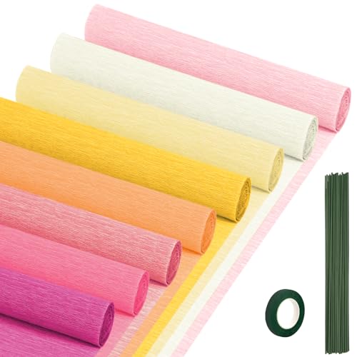 Crepe Paper Streamers 8 Rolls, 10 x 98Inch 8 Pink Colors Crepe Paper Sheets for DIY Gift Colourful Paper Flower Wrapping Paper Crafts Birthday Wedding Holiday Party Decorations
