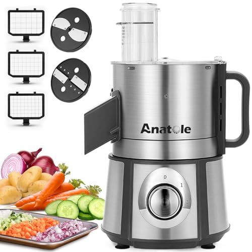Anatole Electric Vegetable Dicer Slicer Shredder 5 in 1 Commercial Food Processor 16-Cup 300W Stainless Steel Veggie Chopper Heavy Duty with 5 Blades Auto Discharge for Potato Onion Carrot