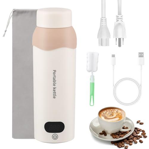 Portable Travel Electric Kettle 316 Stainless Small Water Boiler 450ml Plug in to Boil Water and USB Keeps Warm Water Heater Steel with Bag