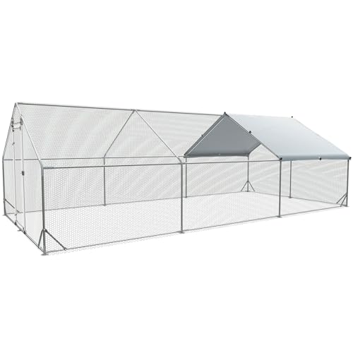 Large Chicken Coop Metal Chicken Runs for Yard 20x10x6.56 FT Chicken Coop with Cover jaulas para gallinas Heavy Duty Chicken Cage Duck Coop Lockable Door with Waterproof and Anti-UV Cover