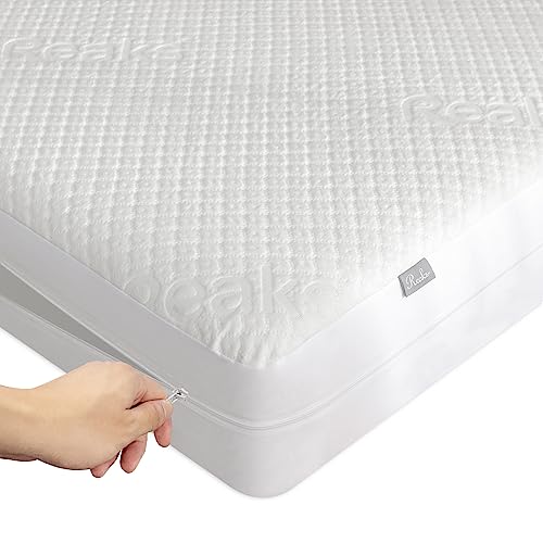 Queen Size Bamboo Rayon Mattress Protector with Zipper - 100% Waterproof Zippered Mattress Cover - Soft & Cooling Noiseless Bed Mattress Covers - Top Removable Mattress Encasement 10-12" Deep