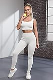 QINSEN Yoga Outfit for Women Seamless 2 Piece Workout Sport Bra High Waist Leggings Sets Beige S