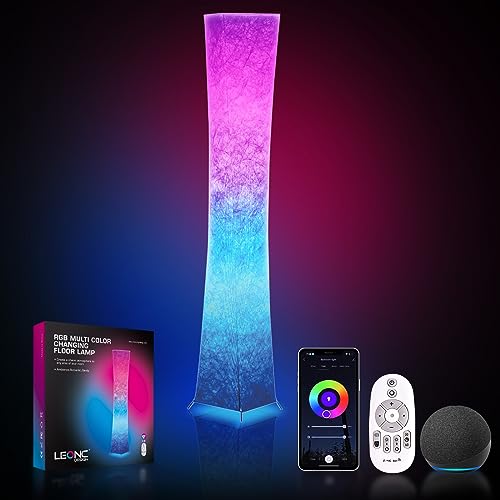 LEONC Floor Lamp with Remote, Tuya Smart 9w×2 Bulbs Included, 65" Smart Modern Floor Lamp with Alexa, Music Sync and 16 Million DIY Colors, RGB Color Changing Standing Lamp for Bedroom Living Room