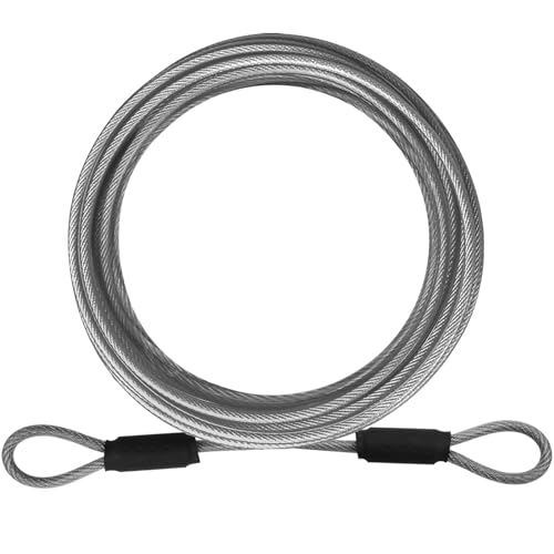VIVBOO 1/8inch Stainless Steel Security Cable 4/6/10/15FT Luggage Lock Safety Cable Wire Flexible Steel Cable Security Wire Rope with Double Loop (1 Pack)