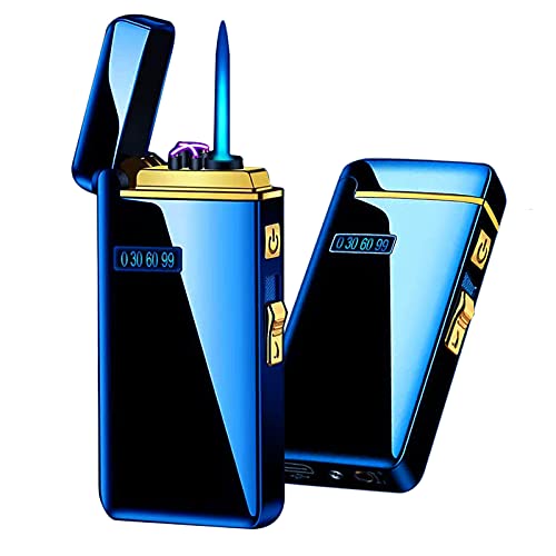 Arc Jet Flame Torch Lighter - Electric, Refillable Butane 2 in 1, USB Rechargeable with Windproof Infinity for Cigar, BBQs, Fireworks, Candle, Camping (Blue Ice)