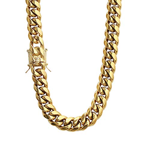 PY BLING Mens Heavy Miami Cuban Link Chain Choker 14k Gold Plated Hip Hop Thick Stainless Steel 8mm-16mm Necklace/Bracelet (10mm,22)