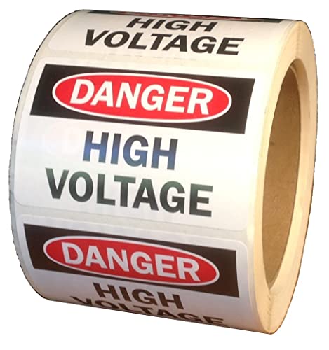 Danger - HIGH Voltage Label, 2" x 3", Red & Black Print, Self-Adhesive - Roll of 500