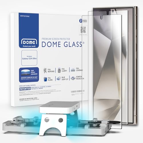 DOME GLASS Whitestone [Authentic Full Coverage] Tempered Glass Screen Protector for Galaxy S24 Ultra with UV lamp [2Pack]