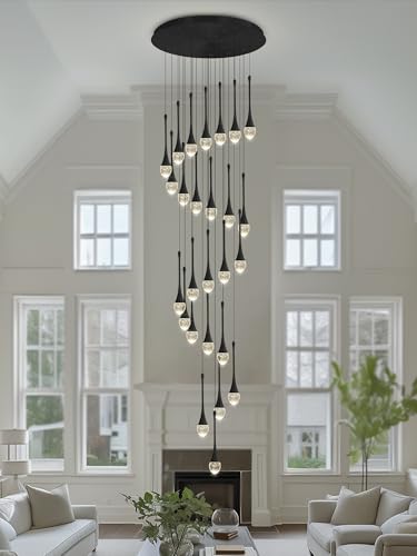 ykolupty H138''Modern Crystal Chandelier for High Ceiling,Large Spiral Crystal Chandeliers,Luxury Raindrop Foyer Chandeliers,Hanging Pendants Lighting for Entryway, Staircase,Hallways,Living Room