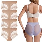 Lowesmart Panties,Transparent Mesh No Trace Underwear,Plus-Size high-Waist ice Silk Seamless Shaping Panties (4Skin,XL)