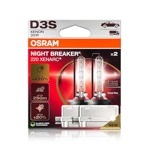 DAMA Automotive Lighting D3S Night Breaker Laser 220 HID Xenon Headlight Bulbs 66340XN2-2HB 42V 35W 4300K PK32d-5 | Pack of 2