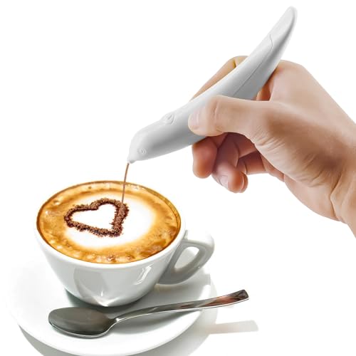 Fellibay Latte Art Pen Spice Pen, Electric Coffee Pen for Latte & Food DIY, Works with Cinnamon/Salt/White sugar/Fine Coffee Grinds, Professional Baking Pastry Tools,White (2pc)