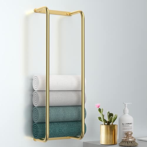 Rxvotocr Towel Rack for Bathroom Wall Mounted, Bathroom Towel Storage, Rolled Bath Towel Holder, Small Space Bathroom Towel Storage, Bathroom Organizer - Brushed Gold