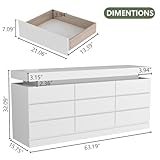 9 Drawer Dresser with Power Outlet, Dresser with LED Light, Modern Chest of Drawers for Closet, Triple Wide Drawer Organizer Cabinet for Bedroom, Living Room, Entryway, Hallway (White, 9 Drawers)