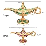 Hourwof Vintage Aladdin Magic Genie Lamp,Arabian Nights Costume Prop Lamp for Wedding Theme Party,Legend Wishing Light for Home Tabletop Decor Halloween Christmas Birthday Gift,Large Gold