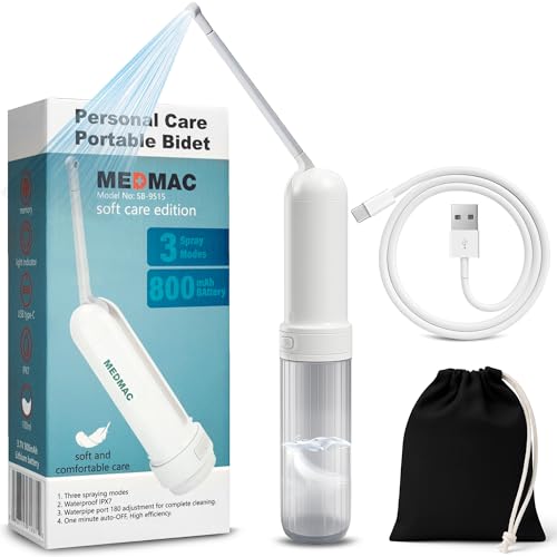 Portable Bidet for Travel, USB-C Rechargeable | 3 Pressure Modes 180ML Travel Bidet Waterproof Compact Hand Held Bidet for Women, Men, Babies and Ideal for Outdoor Personal Hygiene