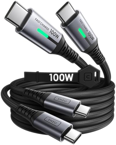INIU USB C Cable, (6.6ft, 2-Pack) 100W USB C to C Fast Charging Cord, Braided Type C Charger Cable for iPhone 16 Pro Max 15 Plus Samsung Galaxy S24 S21 S10 Note 10 MacBook iPad Kindle etc.