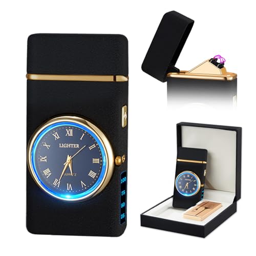 SKRFIRE Electric Lighter Double Arc Plasma Lighter, Rechargeable Lighter with Battery Display Indication Cool Lighter Revolve with Gift Box for Friends, Family, Candles(Black Matte)