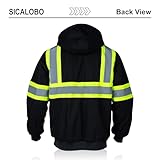 Sicalobo Men's High Visibility Fleece Lined Safety Sweatshirt,High Vis Winter Canvas Work Jacket,Reflective Water Resistant Thermal Construction Hooded Workwear(Black,M)