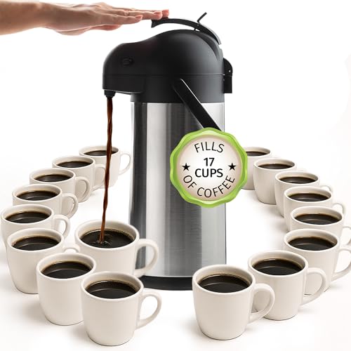 Cresimo Coffee Carafe with Pump - 102oz / 3L Airpot 12 Hours Large Hot Water Carafe, Cocoa Dispenser for Parties - Tea Flask, Insulated Stainless Steel Air Pots for Hot Beverage Dispenser -Coffee Pump