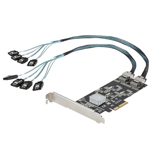 8 Port SATA PCIe Card - PCI Express 6Gbps SATA Expansion Adapter Card with 4 Host Controllers - SATA PCIe Controller Card - PCI-e x4 Gen 2 to SATA III - SATA HDD/SSD