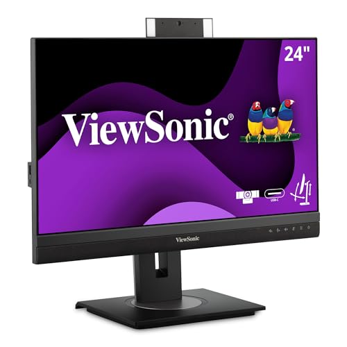 ViewSonic VG2456V 24 Inch 1080p Video Conference Monitor with Webcam, 2 Way Powered 90W USB C, Docking Built-in, Gigabit Ethernet RJ45, 40 Degree Tilt Ergonomics