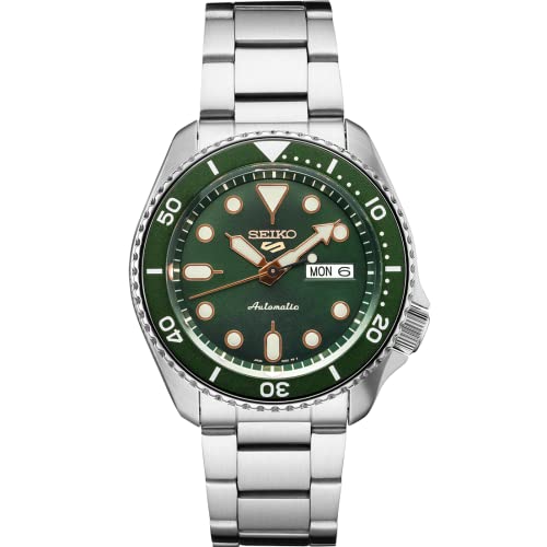 Seiko SRPD63 Automatic Watch for Men - 5 Sports - Forest Green Dial, Day/Date Calendar, LumiBrite Hands & Markers, and Rotating Bezel, 100m Water-Resistant